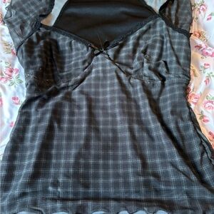2/35$🍓⭐️ Black Plaid Lace-Trim top - Women’s Intimates
